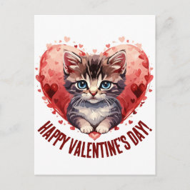 Gelukkige Valentijnsdag Kleine Kitten met Hart Feestdagenkaart