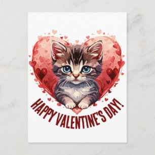 Gelukkige Valentijnsdag Kleine Kitten met Hart Feestdagenkaart