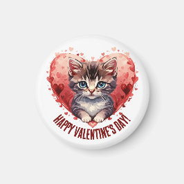 Gelukkige Valentijnsdag Kleine Kitten met Hart Magneet