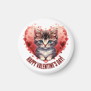 Gelukkige Valentijnsdag Kleine Kitten met Hart Magneet