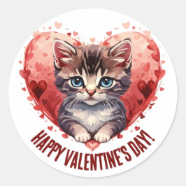Gelukkige Valentijnsdag Kleine Kitten met Hart Ronde Sticker