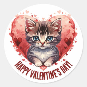 Gelukkige Valentijnsdag Kleine Kitten met Hart Ronde Sticker