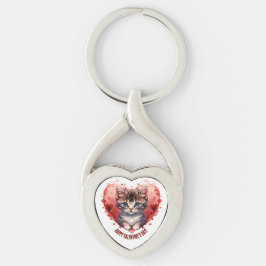 Gelukkige Valentijnsdag Kleine Kitten met Hart Sleutelhanger
