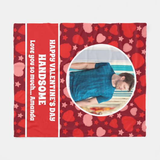 Gelukkige Valentijnsdag Knappe gepersonaliseerde f Fleece Deken (Voorkant (Horizontaal))