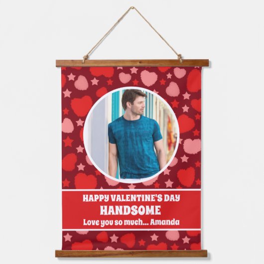 Gelukkige Valentijnsdag Knappe gepersonaliseerde f Hangend Wandkleed (Voorkant)