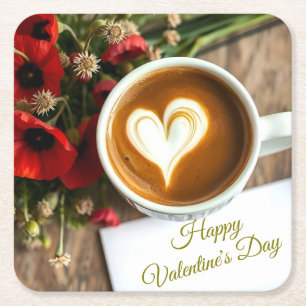 Gelukkige Valentijnsdag koffiekop met hart Kartonnen Onderzetters