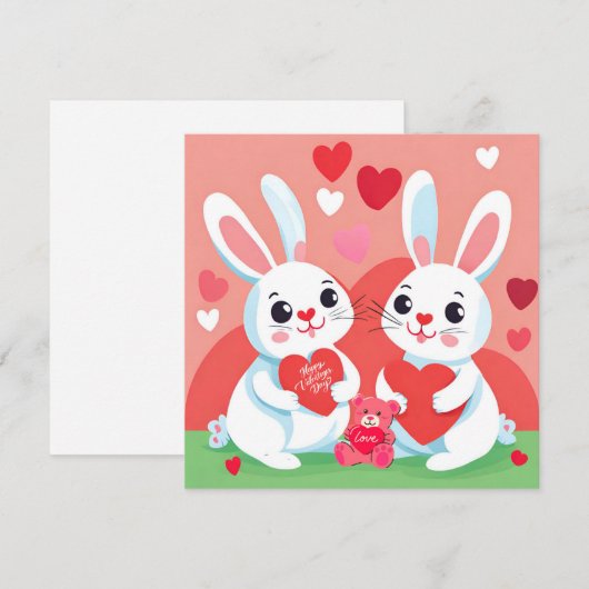 Gelukkige Valentijnsdag konijnenfamilie Feestdagenkaart (Voorkant / Achterkant)