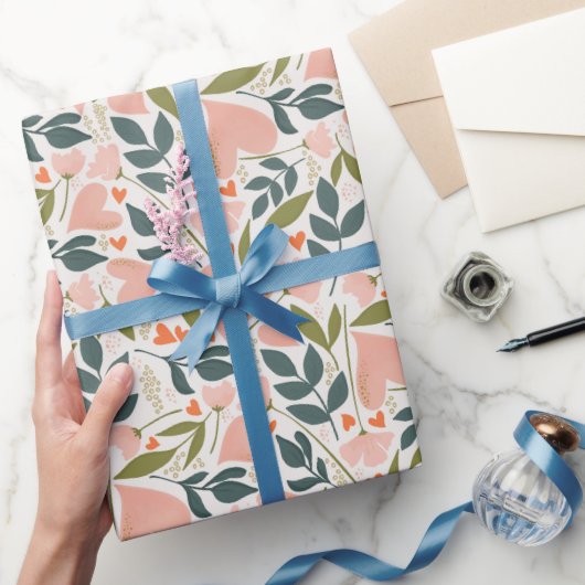 Gelukkige Valentijnsdag Koraal Harten Botanische B Cadeaupapier (Geschenken)