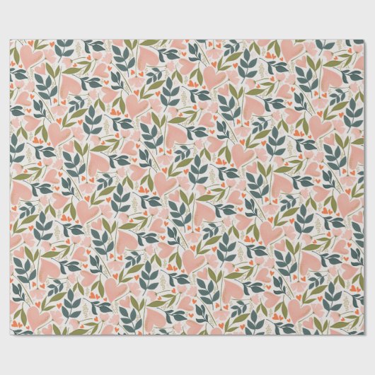 Gelukkige Valentijnsdag Koraal Harten Botanische B Cadeaupapier (Vlak)