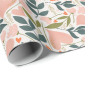 Gelukkige Valentijnsdag Koraal Harten Botanische B Cadeaupapier (Rol Hoek)