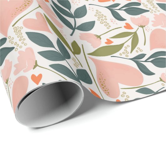 Gelukkige Valentijnsdag Koraal Harten Botanische B Cadeaupapier (Rol Hoek)