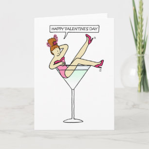 Gelukkige Valentijnsdag Lady in Cocktail Glass Kaa Kaart
