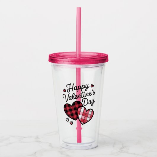 Gelukkige Valentijnsdag Leopard Plaid Love Heart Acryl Drinkbeker (Voorkant)