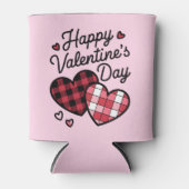 Gelukkige Valentijnsdag Leopard Plaid Love Heart Blikjeskoeler (Voorkant)
