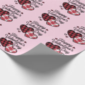 Gelukkige Valentijnsdag Leopard Plaid Love Heart Cadeaupapier (Hoek)