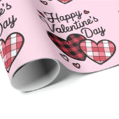 Gelukkige Valentijnsdag Leopard Plaid Love Heart Cadeaupapier (Rol Hoek)