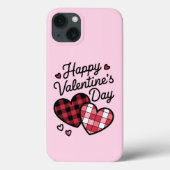 Gelukkige Valentijnsdag Leopard Plaid Love Heart Case-Mate iPhone Case (Achterkant)