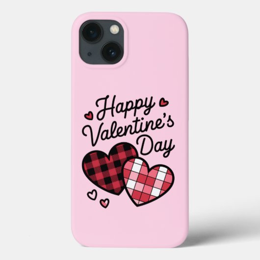 Gelukkige Valentijnsdag Leopard Plaid Love Heart Case-Mate iPhone Case (Achterkant)