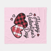 Gelukkige Valentijnsdag Leopard Plaid Love Heart Fleece Deken (Voorkant (Horizontaal))