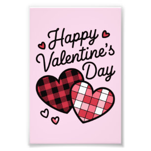 Gelukkige Valentijnsdag Leopard Plaid Love Heart Foto Afdruk