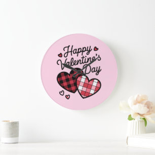 Gelukkige Valentijnsdag Leopard Plaid Love Heart Grote Klok
