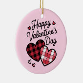 Gelukkige Valentijnsdag Leopard Plaid Love Heart Keramisch Ornament (Rechts)