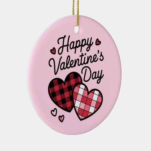 Gelukkige Valentijnsdag Leopard Plaid Love Heart Keramisch Ornament (Rechts)