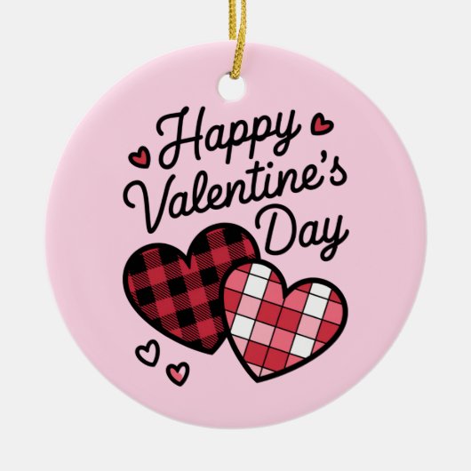 Gelukkige Valentijnsdag Leopard Plaid Love Heart Keramisch Ornament (Voorkant)