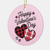 Gelukkige Valentijnsdag Leopard Plaid Love Heart Keramisch Ornament (Links)