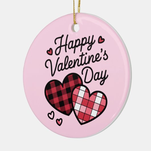 Gelukkige Valentijnsdag Leopard Plaid Love Heart Keramisch Ornament (Links)