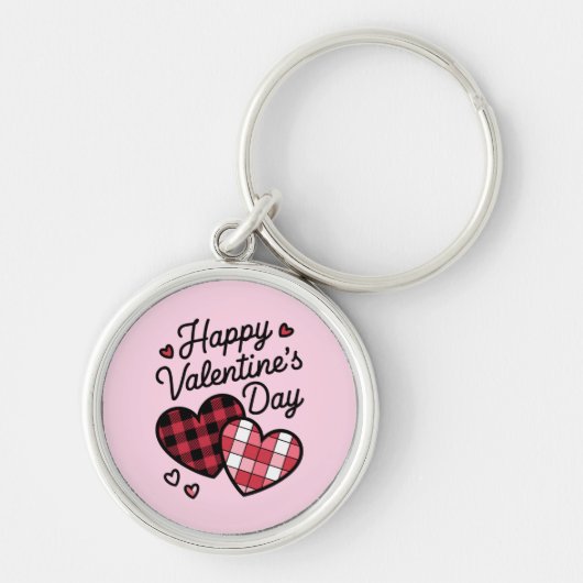 Gelukkige Valentijnsdag Leopard Plaid Love Heart Sleutelhanger (Voorkant)