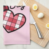 Gelukkige Valentijnsdag Leopard Plaid Love Heart Theedoek (Quarter Fold)