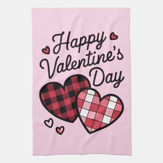 Gelukkige Valentijnsdag Leopard Plaid Love Heart Theedoek (Verticaal)
