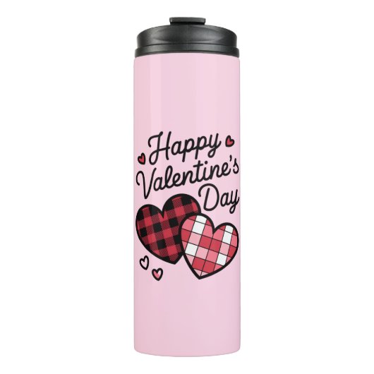 Gelukkige Valentijnsdag Leopard Plaid Love Heart Thermosbeker (Voorkant)