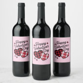 Gelukkige Valentijnsdag Leopard Plaid Love Heart Wijn Etiket (Flessen)