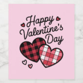 Gelukkige Valentijnsdag Leopard Plaid Love Heart Wijn Etiket (Enkel label)