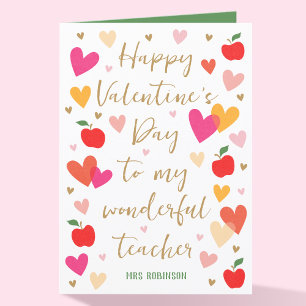 Gelukkige Valentijnsdag Leraar Harten Appel Gevouw Kaart