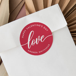 Gelukkige Valentijnsdag Liefde Hand-Lettering Rood Ronde Sticker
