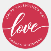 Gelukkige Valentijnsdag Liefde Hand-Lettering Rood Ronde Sticker (Voorkant)