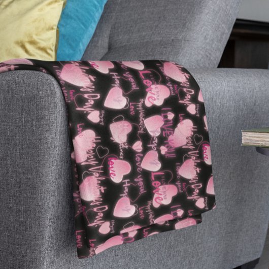 Gelukkige Valentijnsdag Liefdes Script Roze Harten Fleece Deken