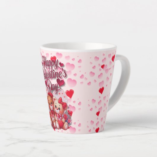 Gelukkige Valentijnsdag Loving Teddy Bear paar Latte Mok (Rechterhoek)