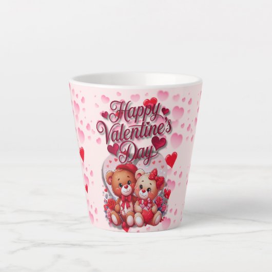Gelukkige Valentijnsdag Loving Teddy Bear paar Latte Mok (Voorkant)