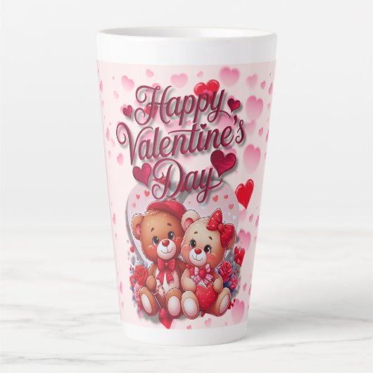 Gelukkige Valentijnsdag Loving Teddy Bear paar Latte Mok (Voorkant)