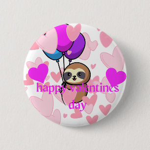 gelukkige valentijnsdag luiaard knop ronde button 5,7 cm