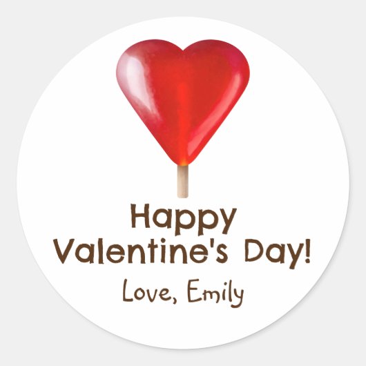 Gelukkige Valentijnsdag met rode hart lolly Ronde Sticker (Voorkant)