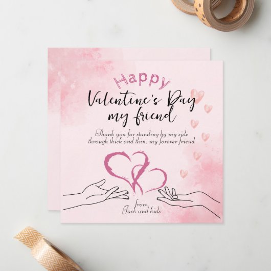 Gelukkige Valentijnsdag mijn vriend roze Notitiekaartje (Voorkant / Achterkant in situ)