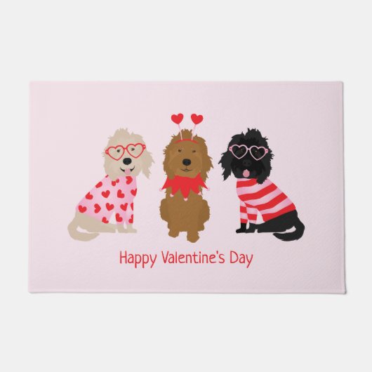 Gelukkige Valentijnsdag Mini Goldendoodle Honden Deurmat (Voorkant)