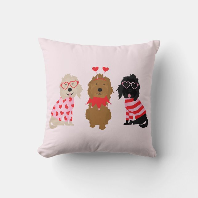 Gelukkige Valentijnsdag Mini Goldendoodle Honden Kussen (Voorkant)