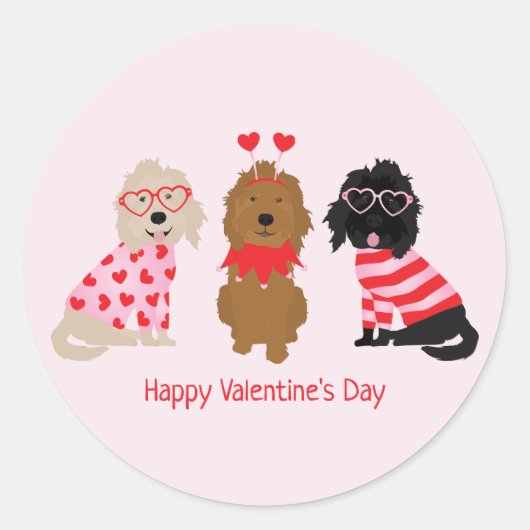 Gelukkige Valentijnsdag Mini Goldendoodle Honden Ronde Sticker (Voorkant)