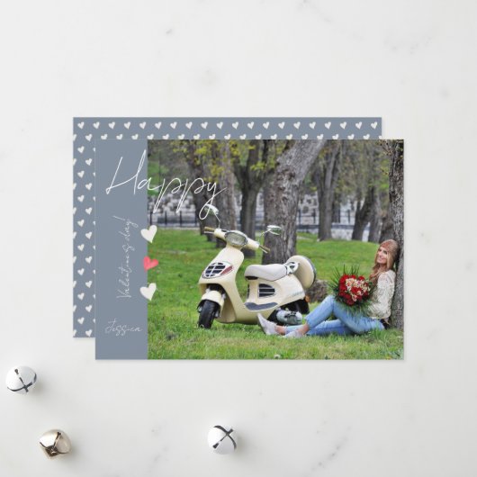 Gelukkige Valentijnsdag Modern Script Foto Feestdagenkaart (Voorkant / Achterkant in situ)